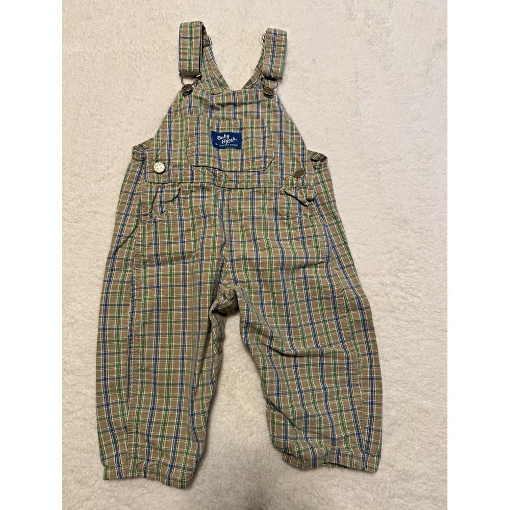 OshKosh B'gosh Plaid Cotton Overalls One-Piece 9-12M Beige/Green/Blue